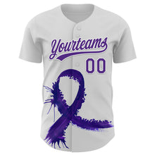 Load image into Gallery viewer, Custom White Purple 3D Testicular Cancer Ribbon Authentic Baseball Jersey
