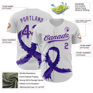 Custom White Purple 3D Testicular Cancer Ribbon Authentic Baseball Jersey