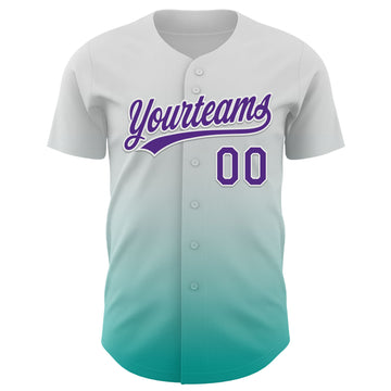 Custom White Purple-Aqua 3D Testicular Cancer Ribbon Authentic Baseball Jersey