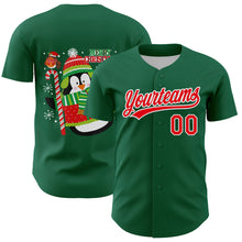 Load image into Gallery viewer, Custom Kelly Green Fire Red-White 3D Funny Christmas Authentic Baseball Jersey
