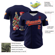 Load image into Gallery viewer, Custom Navy Red-Cream 3D Funny Christmas Authentic Baseball Jersey
