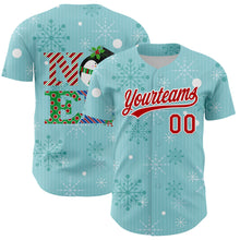 Load image into Gallery viewer, Custom Ice Blue Red-Kelly Green 3D Funny Christmas Authentic Baseball Jersey
