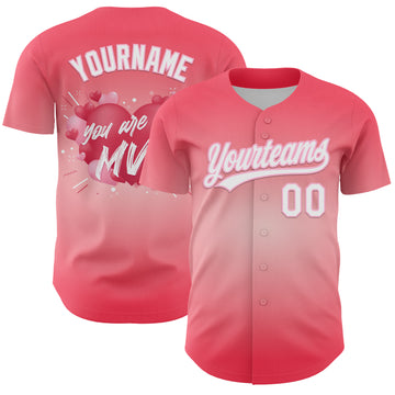 Custom Medium Pink White-Light Pink 3D Love Heart Valentine's Day Authentic Baseball Jersey