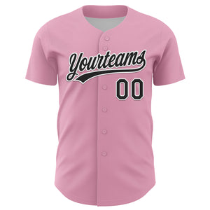 Custom Light Pink Black-White 3D Love Heart Valentine's Day Authentic Baseball Jersey