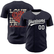 Load image into Gallery viewer, Custom Navy White-Black 3D Love Heart Valentine&#39;s Day Authentic Baseball Jersey
