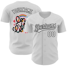 Load image into Gallery viewer, Custom White Black 3D Love Heart Valentine&#39;s Day Authentic Baseball Jersey
