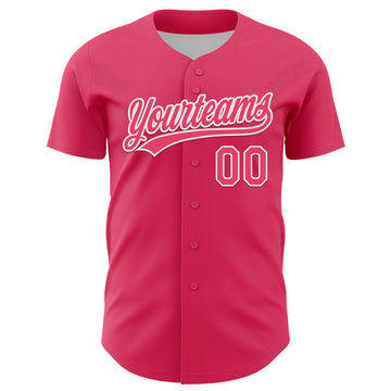 Custom Neon Pink White 3D Love Heart Valentine's Day Authentic Baseball Jersey