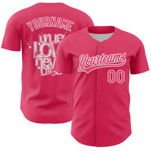 Load image into Gallery viewer, Custom Neon Pink White 3D Love Heart Valentine&#39;s Day Authentic Baseball Jersey
