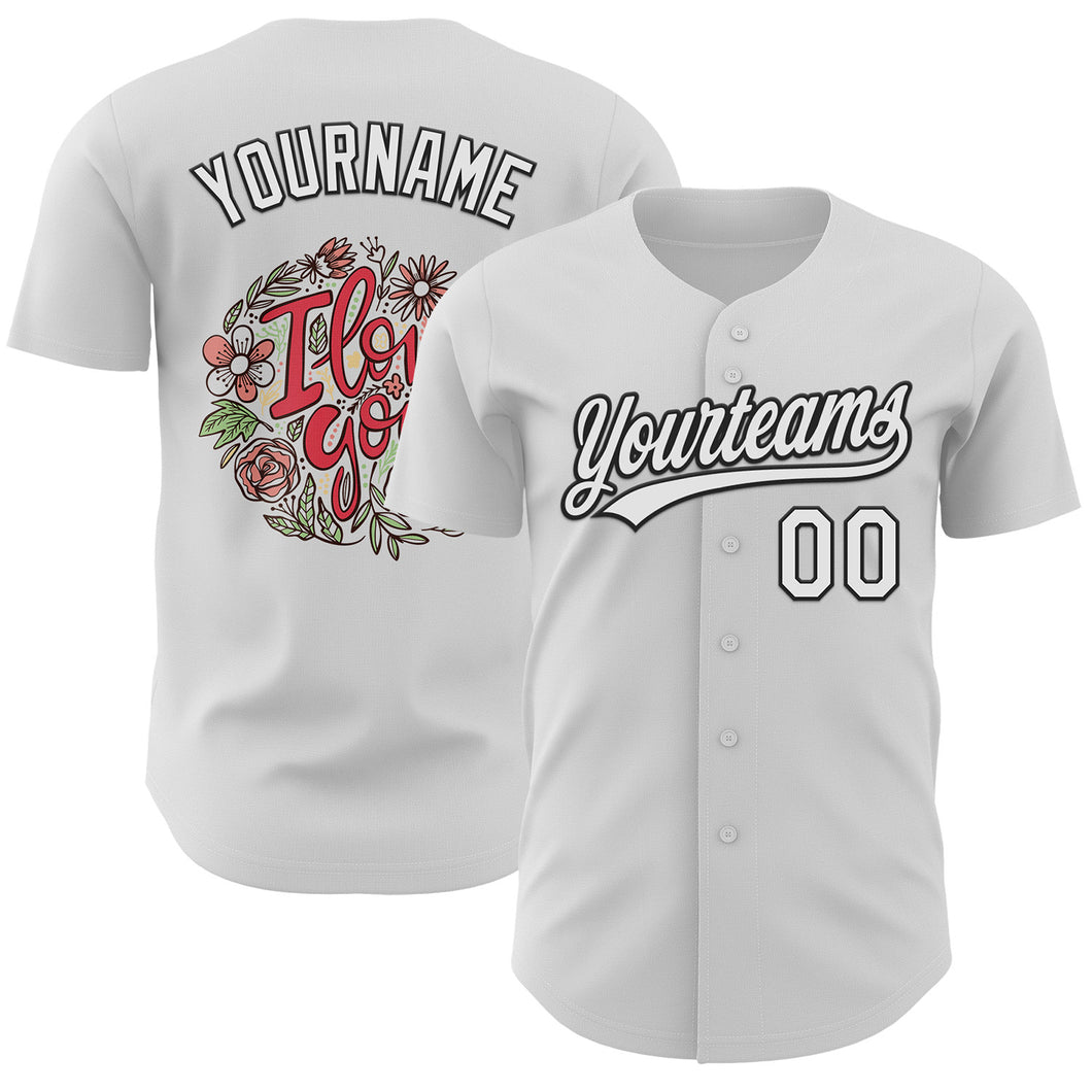 Custom White Black 3D Love Valentine's Day Authentic Baseball Jersey