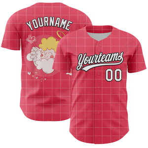 Custom Neon Pink White-Black 3D Love Heart Valentine's Day Authentic Baseball Jersey