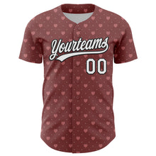 Load image into Gallery viewer, Custom Brown White-Black 3D Love Heart Valentine&#39;s Day Authentic Baseball Jersey
