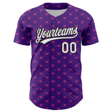 Load image into Gallery viewer, Custom Purple White-Black 3D Love Heart Valentine&#39;s Day Authentic Baseball Jersey
