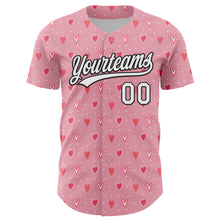 Load image into Gallery viewer, Custom Light Pink White-Black 3D Love Heart Valentine&#39;s Day Authentic Baseball Jersey
