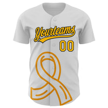 Load image into Gallery viewer, Custom White Gold-Black 3D Appendix Cancer Ribbon Authentic Baseball Jersey
