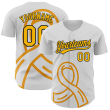 Load image into Gallery viewer, Custom White Gold-Black 3D Appendix Cancer Ribbon Authentic Baseball Jersey
