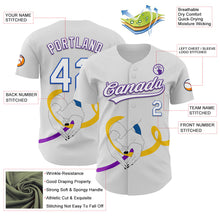 Load image into Gallery viewer, Custom White Purple Thunder Blue-Yellow 3D Bladder Cancer Ribbon Authentic Baseball Jersey
