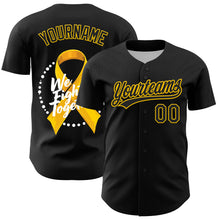 Load image into Gallery viewer, Custom Black Yellow-White 3D Bone Cancer Ribbon Authentic Baseball Jersey
