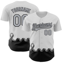 Load image into Gallery viewer, Custom White Gray-Black 3D Brain Cancer Ribbon Authentic Baseball Jersey
