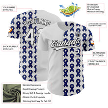 Load image into Gallery viewer, Custom White Black-Navy 3D Colorectal Cancer Ribbon Authentic Baseball Jersey
