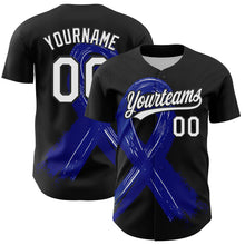 Load image into Gallery viewer, Custom Black White-Royal 3D Colorectal Cancer Ribbon Authentic Baseball Jersey
