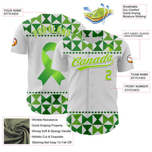 Custom White Neon Green 3D Gallbladder And Bile Duct Cancer Ribbon Authentic Baseball Jersey