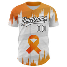 Load image into Gallery viewer, Custom White Orange-Black 3D Kidney Cancer Ribbon Authentic Baseball Jersey
