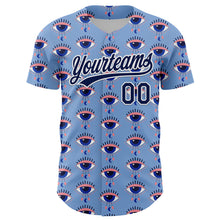 Load image into Gallery viewer, Custom Light Blue Navy-White 3D Pattern Design Evil Eyes Authentic Baseball Jersey
