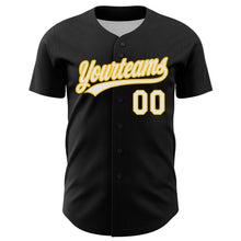 Load image into Gallery viewer, Custom Black White-Yellow 3D Childhood Cancer Gold Ribbon Authentic Baseball Jersey
