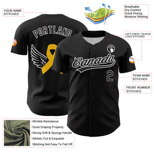 Custom Black White-Yellow 3D Childhood Cancer Gold Ribbon Authentic Baseball Jersey