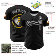 Load image into Gallery viewer, Custom Black Yellow-White 3D Childhood Cancer Gold Ribbon Authentic Baseball Jersey
