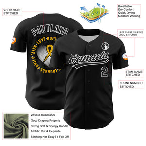 Custom Black Yellow-White 3D Childhood Cancer Gold Ribbon Authentic Baseball Jersey