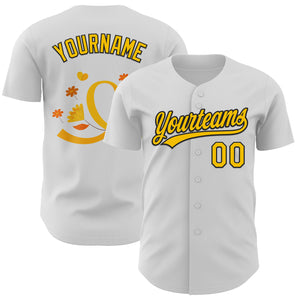 Custom White Yellow-Black 3D Childhood Cancer Gold Ribbon Authentic Baseball Jersey