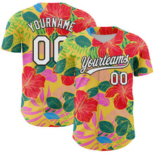 Load image into Gallery viewer, Custom Red White-Black 3D Tropical Hawaii Jungle Leaves And Flower Authentic Baseball Jersey
