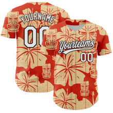 Load image into Gallery viewer, Custom Red White-Black 3D Tropical Hawaii Flower And Tiki Mask Authentic Baseball Jersey
