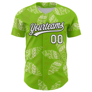 Custom Neon Green White-Black 3D Tropical Hawaii Jungle Plant Authentic Baseball Jersey