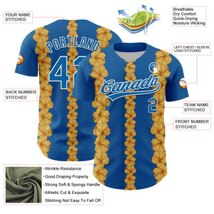 Custom Blue White 3D Tropical Hawaii Flower Authentic Baseball Jersey