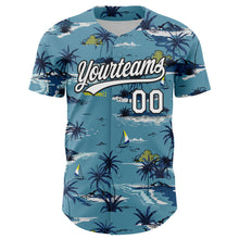 Load image into Gallery viewer, Custom Shadow Blue White-Black 3D Tropical Beach Island Hawaii Palm Tree Authentic Baseball Jersey
