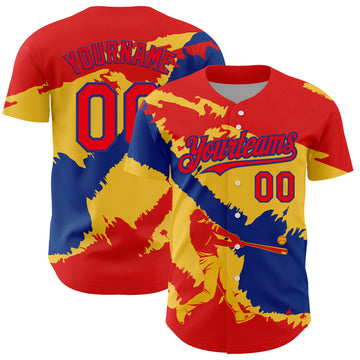 Custom Fire Red Royal-Yellow 3D Colombia Colombian Flag Authentic Baseball Jersey