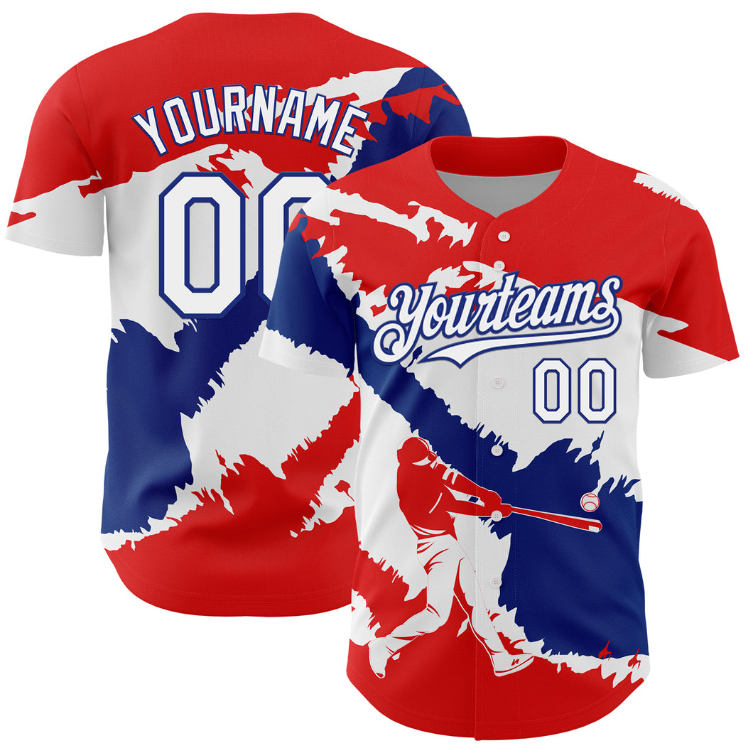 Custom Fire Red White-Royal 3D Cuba Cuban Flag Authentic Baseball Jersey