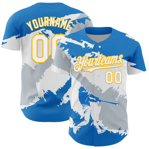 Custom Electric Blue Gold-Silver 3D Nicaragua Nicaraguan Flag Authentic Baseball Jersey