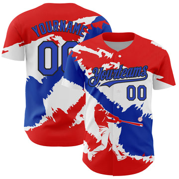 Custom Fire Red Thunder Blue-Black 3D Paraguay Paraguayan Flag Authentic Baseball Jersey