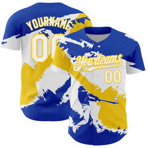 Custom Thunder Blue White-Yellow 3D Uruguay Uruguayan Flag Authentic Baseball Jersey