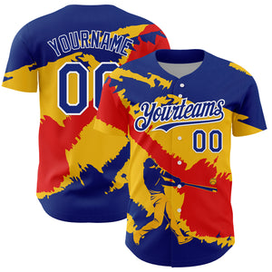 Custom Royal Yellow-Fire Red 3D Venezuela Venezuelan Flag Authentic Baseball Jersey