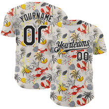 Load image into Gallery viewer, Custom Cream Black-White 3D Hawaii Tropical Palm Tree Lobster Authentic Baseball Jersey
