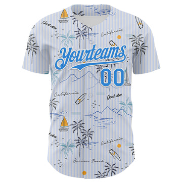 Custom White Electric Blue 3D Hawaii Beach Tropical Palm Tree Authentic Baseball Jersey