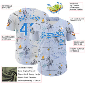 Custom White Electric Blue 3D Hawaii Beach Tropical Palm Tree Authentic Baseball Jersey