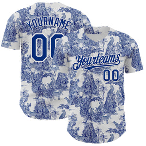 Custom White Royal 3D Hawaii Tropical Jungle Leopard Authentic Baseball Jersey