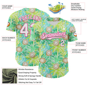 Custom White Pink 3D Hawaii Tropical Coconut Tree Authentic Baseball Jersey