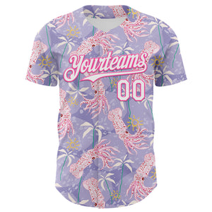 Custom Light Purple White-Pink 3D Hawaii Beach Tropical Octopus Authentic Baseball Jersey