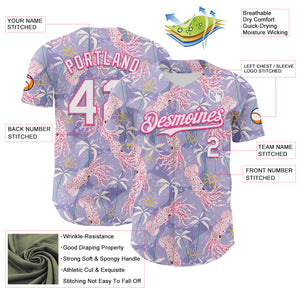 Custom Light Purple White-Pink 3D Hawaii Beach Tropical Octopus Authentic Baseball Jersey